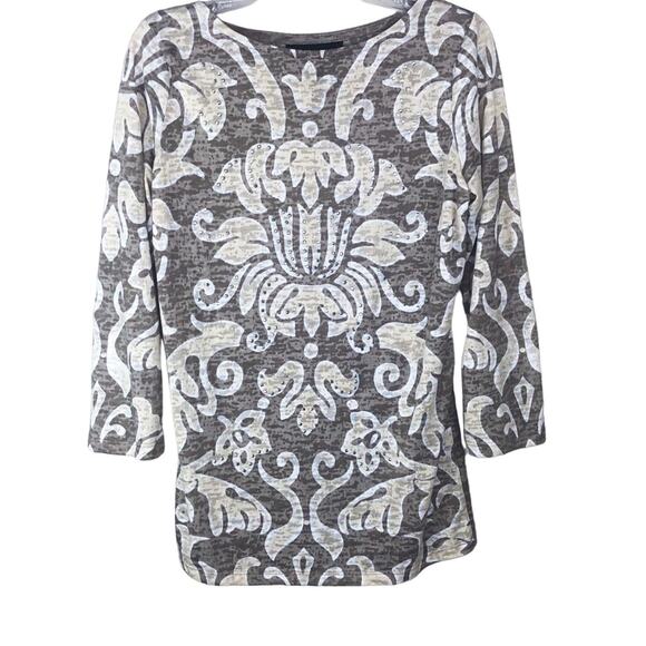 Y2k Inc. International Concepts Cream Paisley Swirly Casual 3/4 Sleeve Blouse - Picture 4 of 8